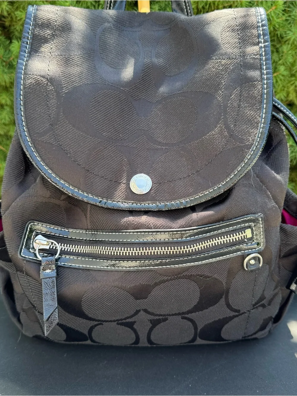 Coach Kyra Daisy Signature Canvas Backpack with Black Trim